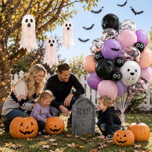 Image of Halloween Balloon Cute Ghost Pastel Pink Black Purple Orange Balloons