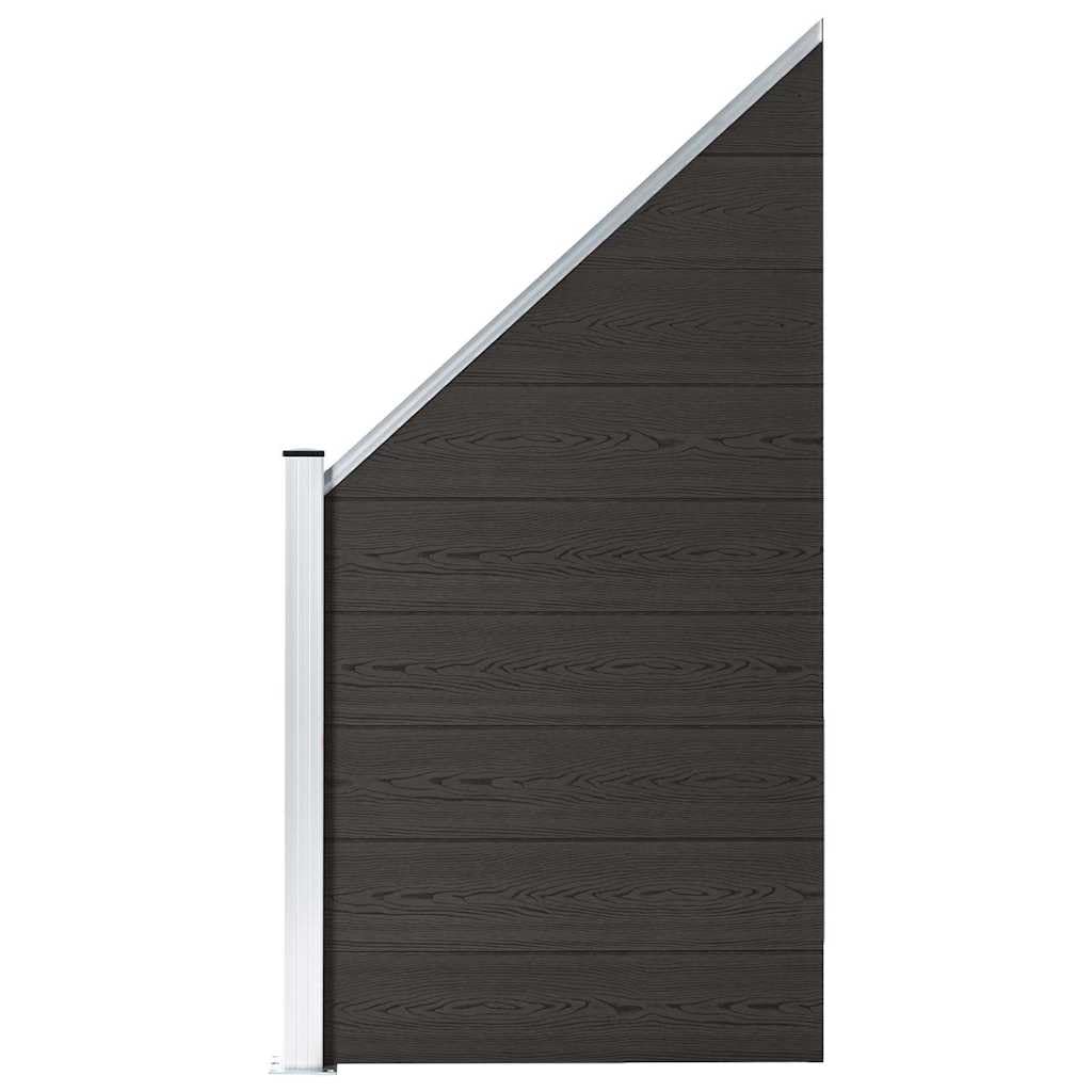 Zaunelement WPC Schwarz 95 x 105-180 cm mit Aluminium-Oberprofil, wetterfestes Gartenzaun Sichtschutz Paneel für Terrasse, Balkon, Vorgarten, langlebige Kunststoff-Holz-Verbundmaterial