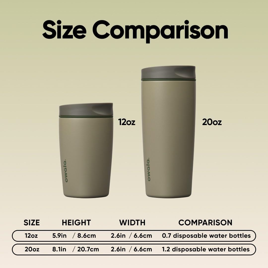 Owala SmoothSip Slider vaso térmico de café de acero inoxidable, 590ml, vaso reutilizable para café helado, taza termica cafe para llevar, sin BPA, termo cafe, Off Road