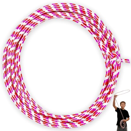 Cowboy Lasso Rope for Kids with Pre-Tied Loop 20 - 9mm Unwaxed Lariat Roping Rope Toy for Indoor Outdoor Western Play & Costume Prop (Red Pink)