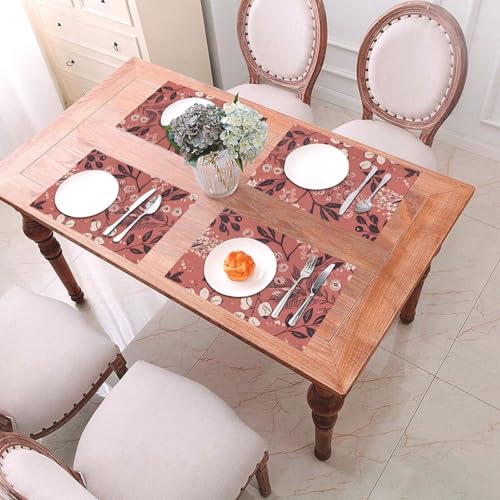 Lot de 4 sets de table tissés anti-chaleur motif fleurs baies