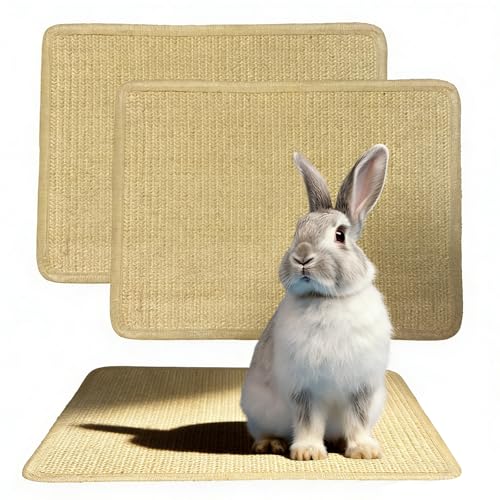 2-Pack Rabbit Scratching Pad with Non-Slip Grip Natural Sisal Bunny Scratch Mat & Chew Toy for Rabbits Guinea Pigs - Secures to Cage Floor 16x12 Inch