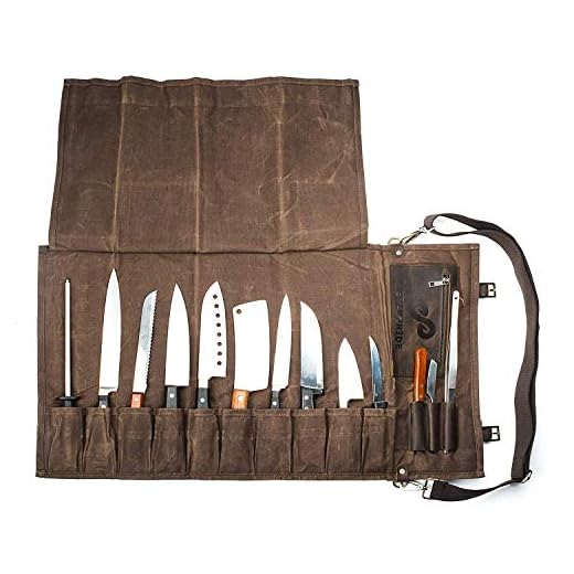 Chef Knife Roll Bag Holds 10 Knives PLUS Slots for Culinary Tools (Bag Only) - Canvas and Leather Knife Case for Professional Chefs | Chef Bag, Chef Knife Bag, Knife Carrying Case
