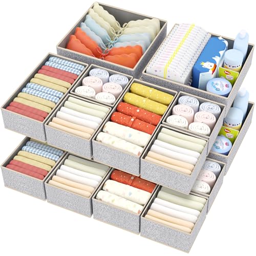 Image of DIMJ Drawer Organizer Clothes - 12 Pack Baby Dresser Organizer for Nursery, Fabric Baby Clothes Organizer Nursery Organization for Sock Underwear Bra Tshirt, Foldable Closet Drawer Organizer Bedroom