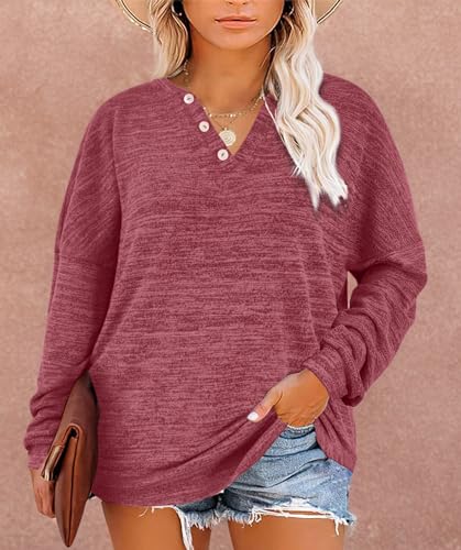 Image of Gloria&Sarah Womens Plus Size Tops Long Sleeve Henley Shirts Fall Fashion Oversized Sweatshirt Tunic Sweaters L-4XL