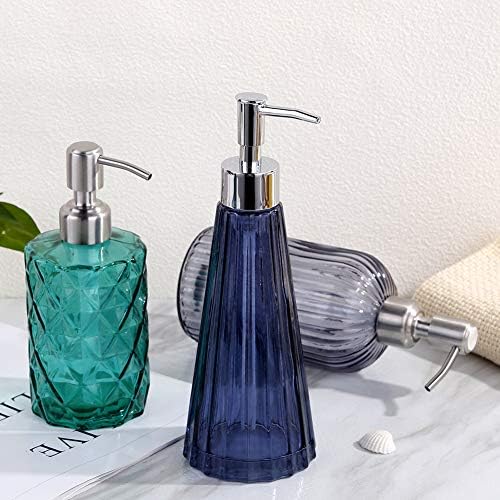 YunNasi Glass Soap Dispenser with Pump, Refillable Liquid Hand Soap Dish Soap Dispensers for Bathroom Counter, Kitchen Sink (Blue)