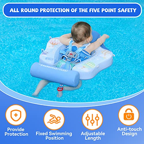 Genteaco Newest Mambobaby Baby Swim Float With Canopy 3-24 Months Non-Inflatable Infant Floats For Pool Add Tail Avoid Flip Skin-Friendly Material For Toddler Boys Girls(Blue) #TOP3