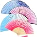 Zonon Handheld Floral Folding Fans Hand Held Fans Silk Bamboo Fans with Tassel Women's Hollowed Bamboo Hand Holding Fans for Women and Men (Purple, Dark Blue, Pink and Sky Blue)