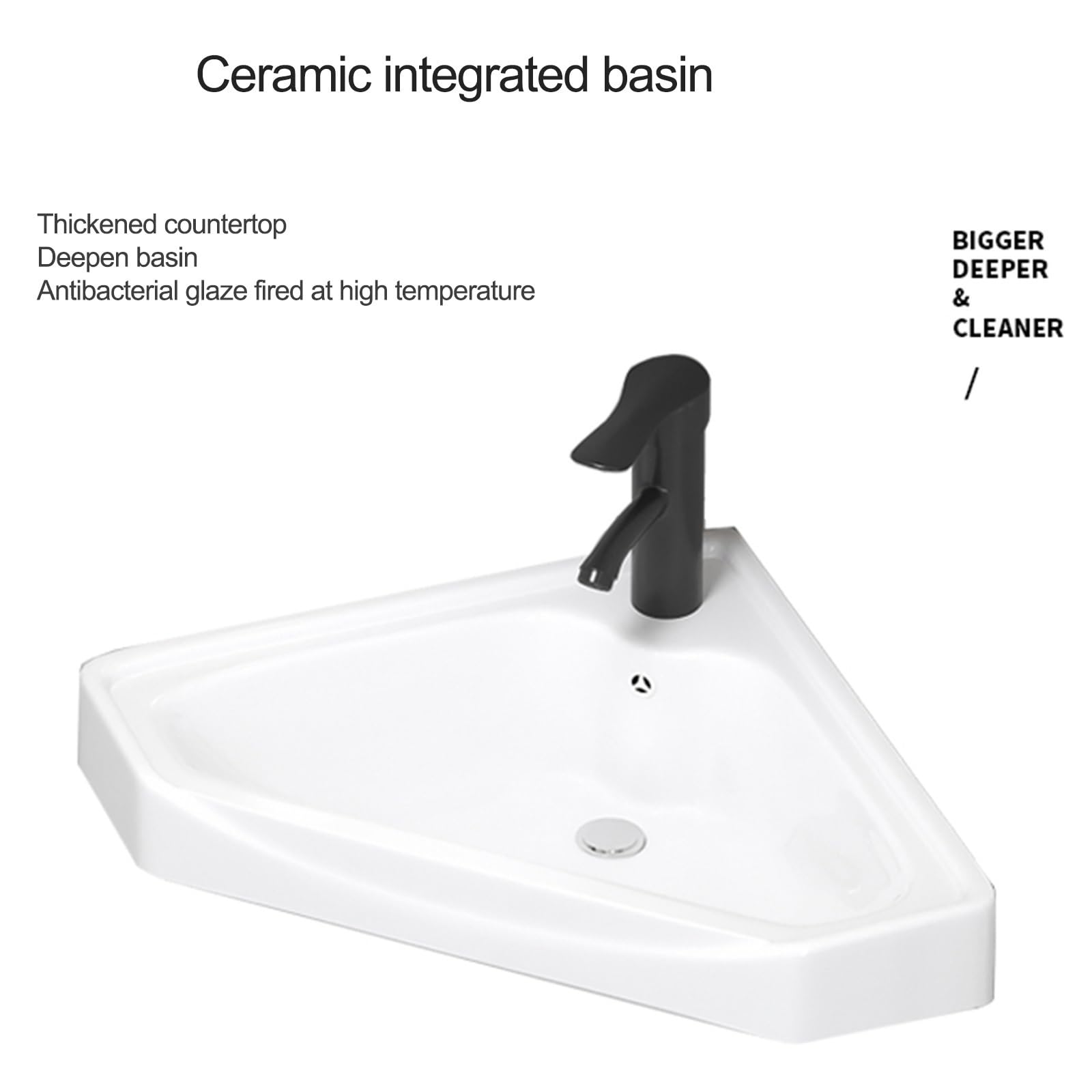 Lavello angolare con piedistallo, lavabo da bagno combinato per piccoli spazi, bagno con rubinetto e scarico, per spazio galleggiante a parete, nero-37 x 48 cm, bianco-37 x 48 cm