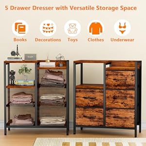   Furnulem-5-Drawer-Rustic-Brown-Dressers-for-Bedroom-2-Tier-Shelf-Storage-Small-Fabric-Dresser-for-Closet-Sturdy-Metal-Frame-Modern-Style-Storage-Cabinets-Organization-Units-for-Hallway-Rooms