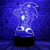 Sealinnayi Cartoon Sonic Hedgehog Anime Character Figure 3D LED Optical Illusion Decoration Table La