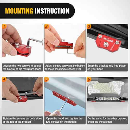Image of Nilight LED Light Bar Mounting Bracket 2PCS Universal Adjustable Pillar Hood Fog Pods Work Lamp No Drilling Aluminum Mount Clamp Holder for Truck SUV Pickup Van 4x4 Off-Road, Red