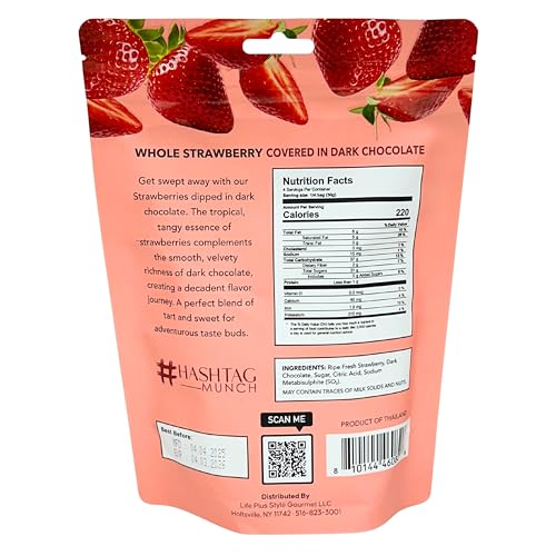 Dark Chocolate Covered Whole Strawberries, 7 Oz Bag, Made With Real Fruit, Kosher, Non GMO, No Added Color, Soft Chewy Center, Valentine’s Day Gift