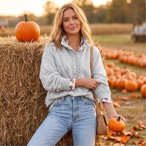 HswsEJ Mockneck Sweatshirt Women Ruffled Turtleneck Oversized Sweatshirts - image 3