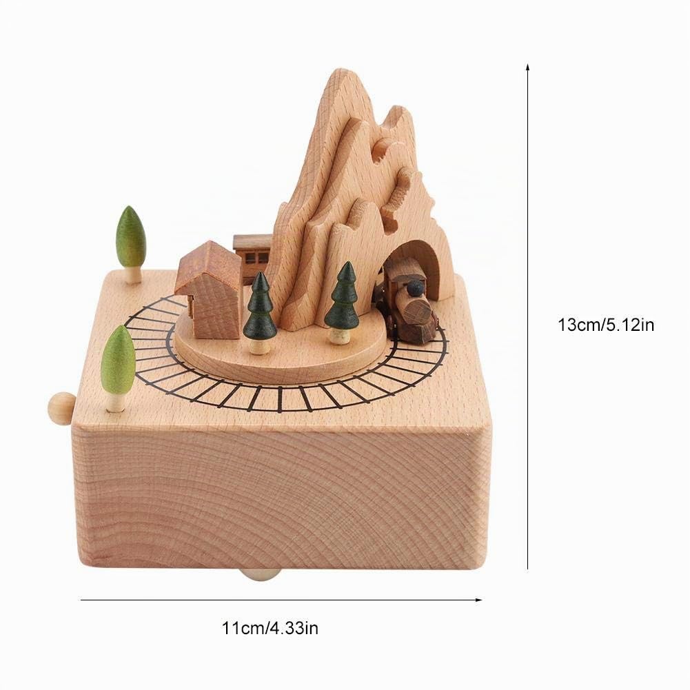Fdit Boîte à Musique en Bois fabriquée à la Main avec Train en Mouvement, Beau Bois d'artisanat Musical Anniversaire Cadeaux de noël décoration de la Maison