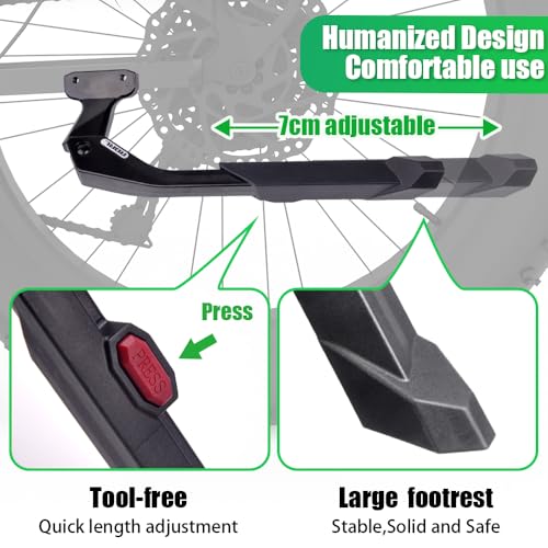 RBRL Bike Kickstand, 40 mm Hole Spacing Adjustable Bike Stand, Aluminum Alloy Heavy Duty, Non-Slip Bicycle Stand, Adjustable for 24-29 inch Mountain Bike, Road Bike, E-Bike - Thumbnail 5
