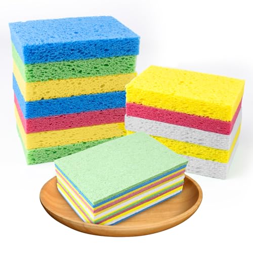 Estética Automotriz, DVD Esponjas de celulosa comprimidas esponjas de cocina, paquete de 24 esponjas para platos, esponjas antiarañazos, esponjas naturales de limpieza a granel para el...