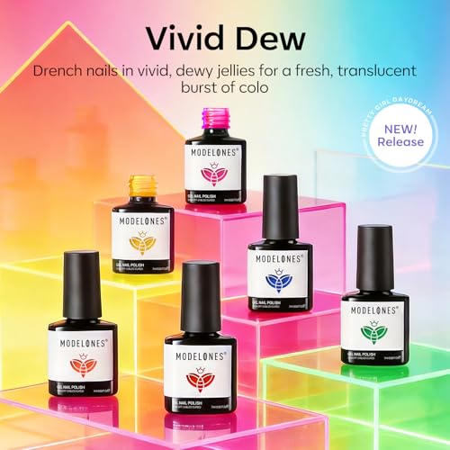 Image of modelones Gel Nail Polish Set, 6 Colors 2026 Summer Vivid Bright Rainbow LGBT Neon Jelly Gel Polish Hot Pink Red Blue Yellow Green Orange Sheer Translucent Effect Nail Polish Soak Off LED DIY Gift