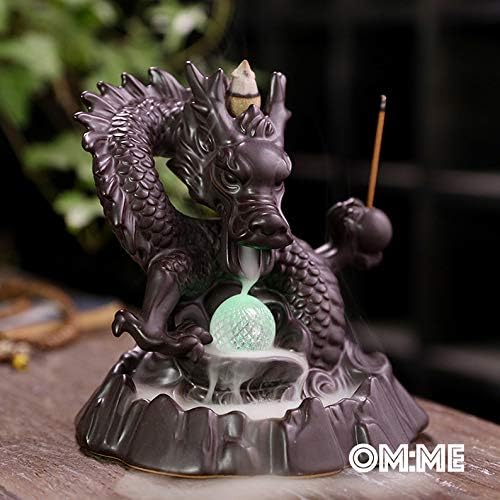 OMME Backflow Incense Burner Incense Holder Dragon Antique Ceramic Aromatherapy Ornament Home Décor Yoga + 20 Upgraded Incense Cones (LED Dragon)