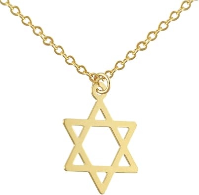 AJDesign Thin Classic 14k Gold Plated Star of David Pendant with Chain