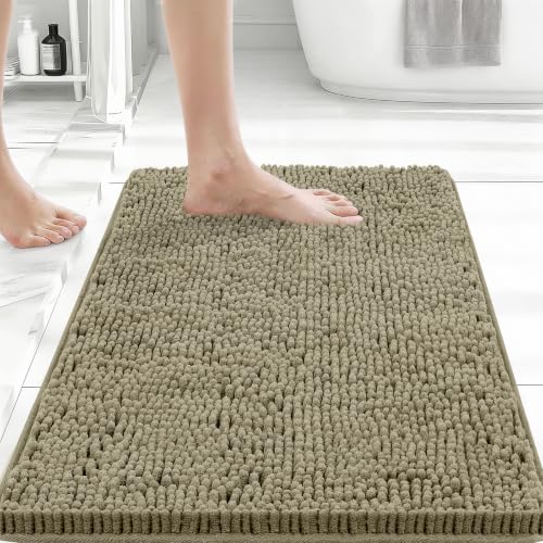 Bcoimo Small Bath Rug Mat 24x17 Chenille High Absorbent Latte Bathroom Mats