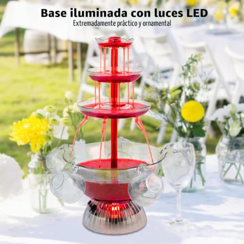 Miniatura 4 de Fuente De Fiesta Transparente De 3 Etapas, Fuente De Fiesta De Vino Tinto Con 5 Tazas, Para Bebidas De Vino Líquido, Base Iluminada Con Led, Colocación Estable, Para Juegos De Bebidas, Bares
