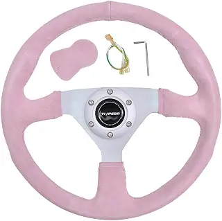 TIYPEOR Universal Racing Adventure Car Steering Wheel 13.8乭/350mm 6 Bolt Drift Reinforced Sports Flat Gaming Steering Wheel with Horn Button for Race/Rally/Motorsport/Car Sim Driving/Golf Cart/Boat