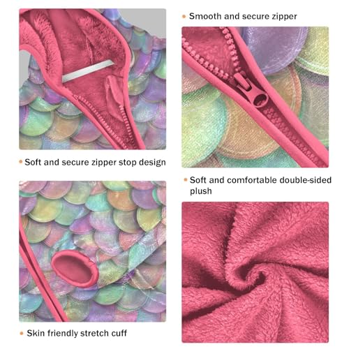 Colorful Scales Toddler Fleece Jacket Baby Girls Hooded Zipper Long Sleeve Thick Warm Outerwear 3-10 Years3