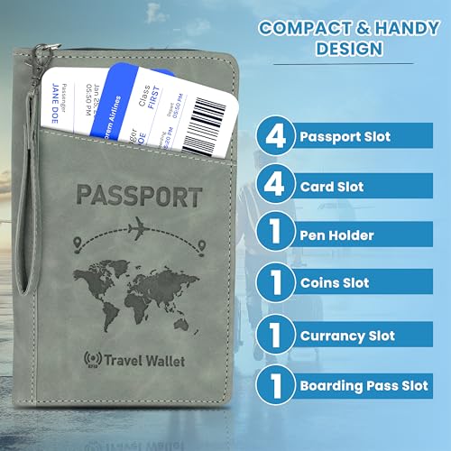 Image of Storite RFID Blocking PU Leather Travel Passport Holder, 1Pk | Cover Case, Travel Wallet, Document Organiser, Removable Hand Strap, For Men & Women