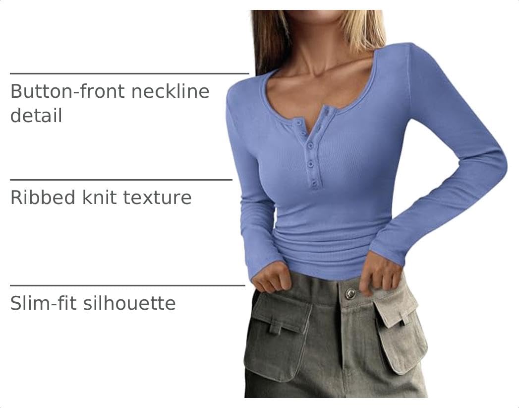  Women's Fall Long Sleeve Henley T Shirts thumbnail