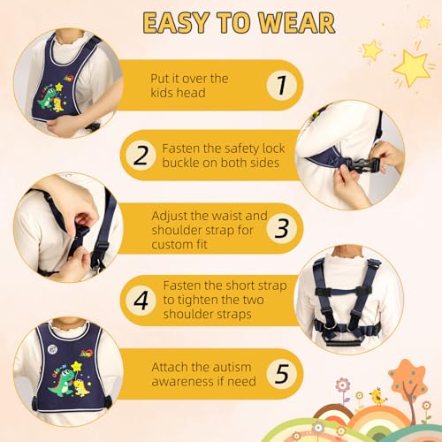 Safety Walking Harness for Big Kids 6-12, Anti-Elopement Vest Harness for Autism Special Needs ADHD, Reflective Leash with Handle for Autistic, Active Children, Adjustable Tether for Travel and Crowds