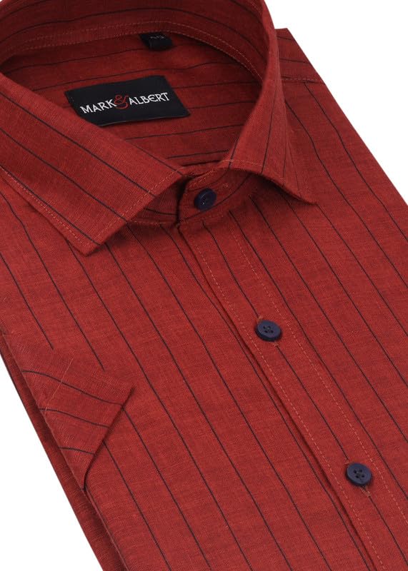 Image of MARK & ALBERT Men's Half Sleeve Cotton Linen Striped Shirt