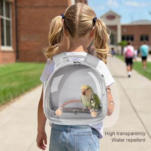 Image of Small Bird Travel Backpack Carrier Cage, Backpack to Transport Backpack Carrier with Metal Tray Stand Perch for Parakeet Cockatiel Budgies Vet Carry Book Bag Grey