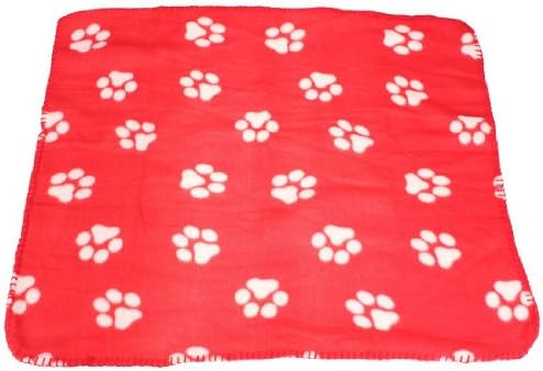 Fleece Pet Soft Blanket Paw Print 27 x 23 inch Lovely Puppy Dog Cat Cozy Mat Animal Bed Cover Pad Throw (Red with White Paw)