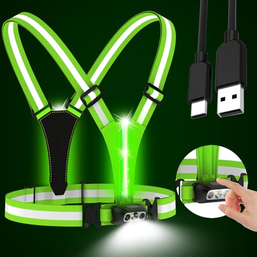 HEHEBON Reflective Running Vest,3 Lights High Visibility Reflective Running Gear,USB Rechargeable Light Up Vest for Walking Running Cycling,Adjustable fits Well for Men Women Kids
