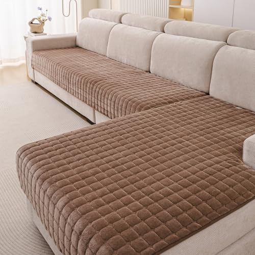 Housse de canapé en flanelle douce marron antidérapante 90x210