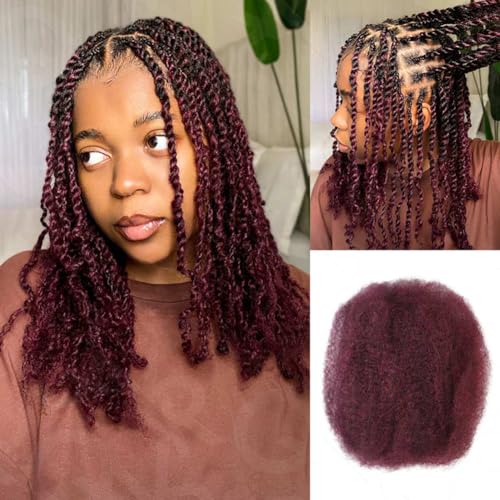 QUEEN VIRGIN REMY QVR Afro Kinkys Bulk Human Hair for Dreadlock Extensions Repair Locs, 14inch Burgundy Mini Twist Braiding Afro Kinky Human Hair for Locs 1 Pack 50 Gram
