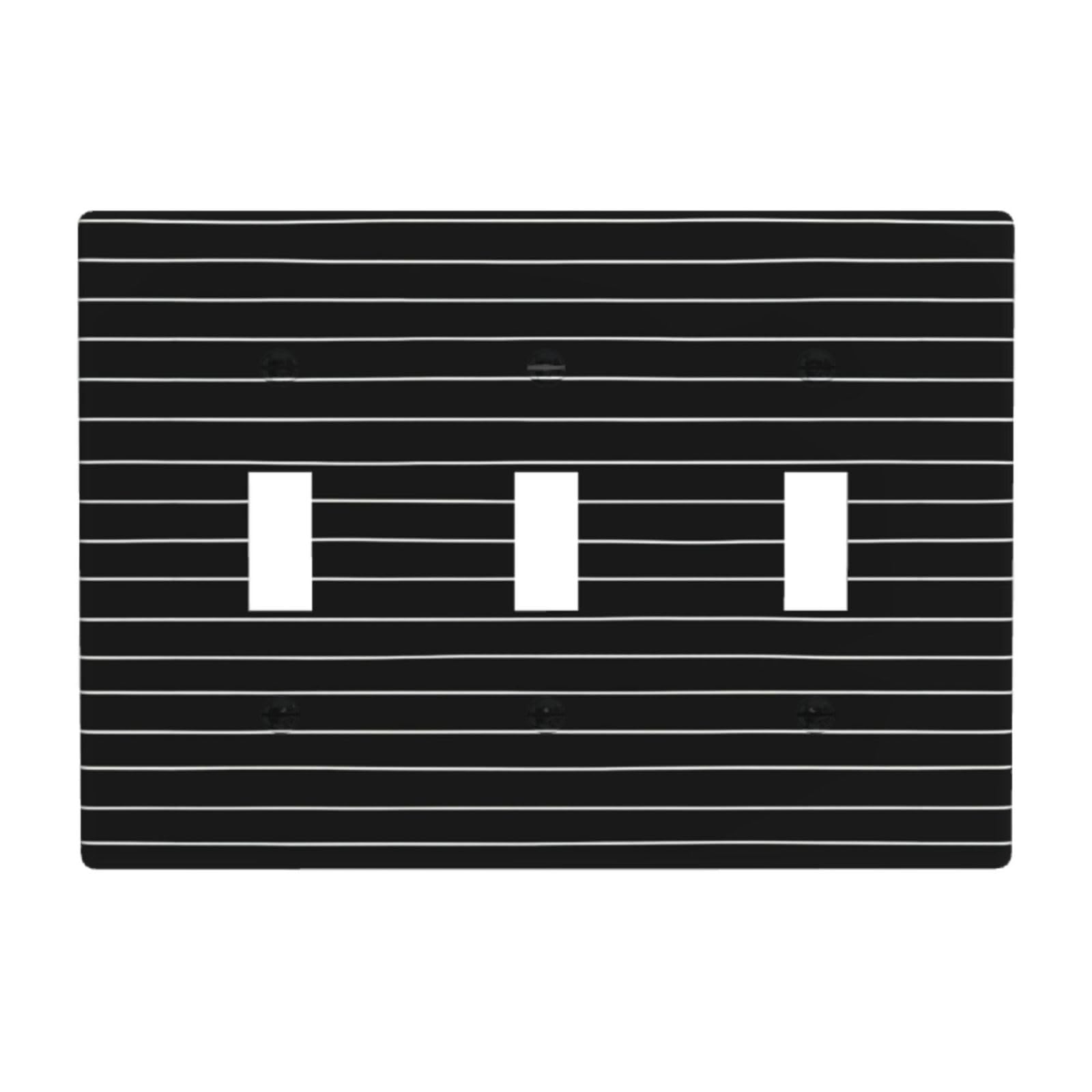 White Lines On Black Simple Light Switch Covers 3 Gang Triple Toggle Wall Plate Switchplate Electrical Faceplate for Bathroom Kitchen Bedroom Decor