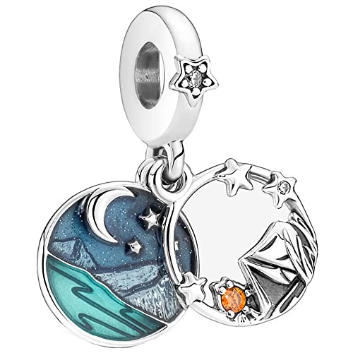 ZURWTCH Camping Night Sky Double Dangle Charm Fit Women Bracelet Necklaces Fashion Gifts 925 Sterling Silver DIY Jewelry