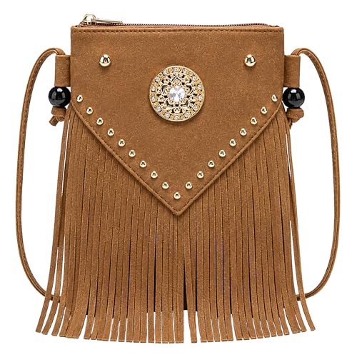 Image of Hoce Women's Leather Fringe Messenger Bag Large Hobo Crossbody Tassel Shoulder Bags, Gift for Mom Wife Girlfriend