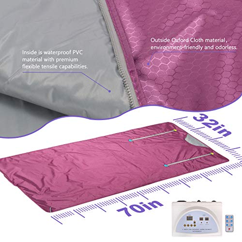 Sauna Blanket Infrared,Double Zipper Design 2 Zone Far-Infrared Sauna Blanket,70"x32"Waterproof Oxford Cloth Professional Detox Therapy Beauty Machine(Zipper Type,Purple) - Image 3