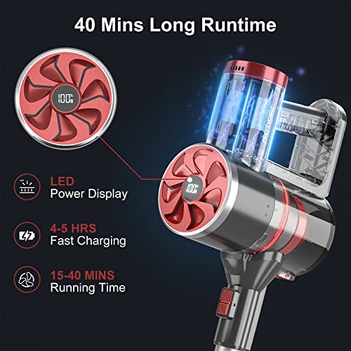 PRETTYCARE Cordless Vacuum Cleaner, 25Kpa Powerful Suction Stick Vacuum with LED Display, 40 Mins Runtime, Brushless Motor, 6 in 1 Lightweight Wireless Vacuum for Hardwood Floor Carpet Pet Hair - Thumbnail 4