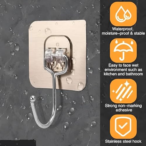 Image of 10 Pack Golden Adhesive Wall Hooks Stackable 180 Rotating Heavy Duty Sticker Hooks for Clothes Keys Towels Coats Bathroom Kitchen Home Office Stylish No Drill Rustproof Hangers