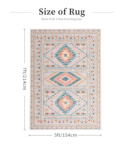 Tapete Boho para Sala 5'x7' Rosa/Azul miniatura 2