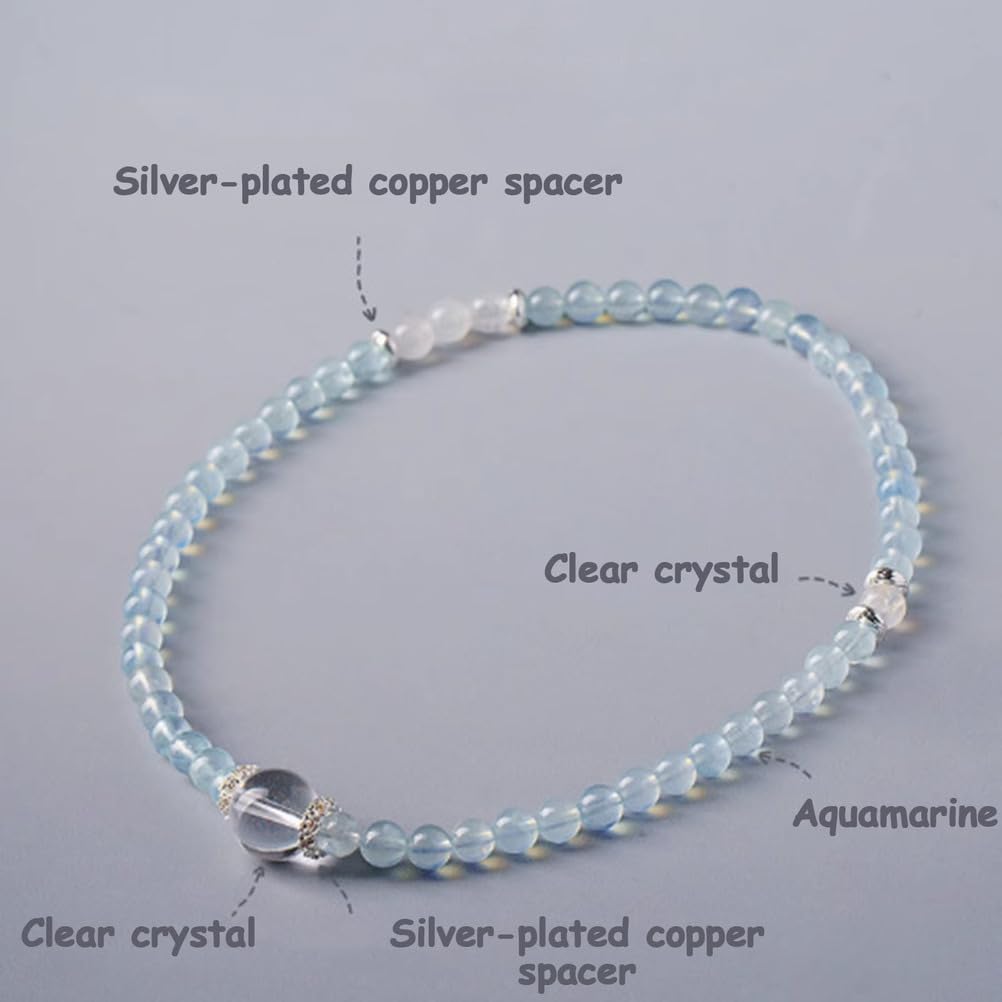 Pulsera de Aguamarina Natural, Pulseras elásticas de Piedras Preciosas genuinas de Cristal Blanco para Mujeres y Hombres, Cuentas de Piedra de Cristales de energía Natural