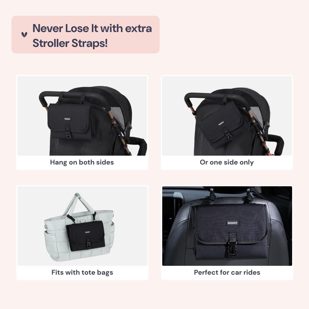 BabbleRoo Portable Changing Pad Black & Basic Diaper Bag Black