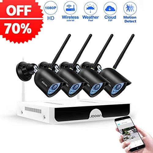 Wireless Security Camera, JOOAN 2.0mp Surveillance Camera System 4 Channel 1080p Video Recorder CCTV NVR 4 x 2.0MP WiFi Outdoor Network IP Cameras Good Night Vision