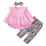 ❤️ Conjuntos de roupa de bebê (tops de babados manga comprida / curta + calça + faixa de laço) com um lindo leopardo para o seu filho, vai deixar o seu bebê mais atraente;