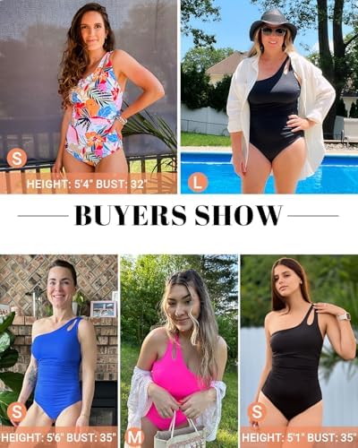 Holipick One Shoulder One Piece Swimsuit for Women Tummy Control Bathing Suits Modest Full Coverage Keyhole Swimwear Black - 5
