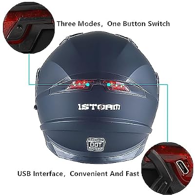1Storm New Motorcycle Bike Modular Full Face Helmet Dual Visor with Rechargeable LED Tail Light: Modular901 Carbon Fiber Black